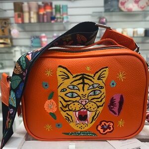 Min & Mon Orange Tiger Embroidered Crossbody Bag